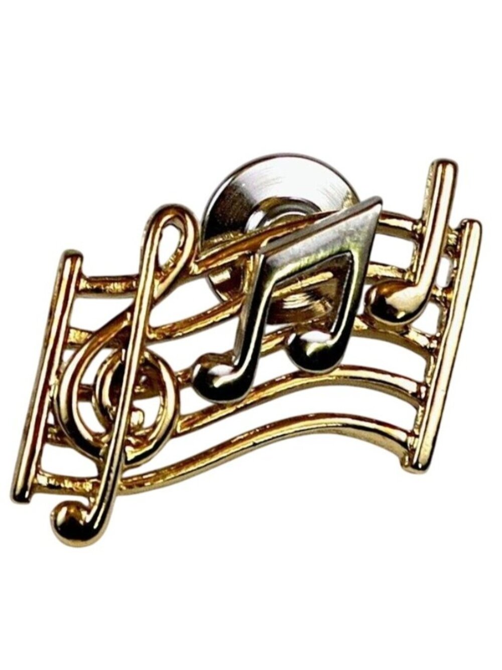 Vintage 1983 Avon Musical Notes Pin Favorite Pastimes Gold & Silver Tone with Bo